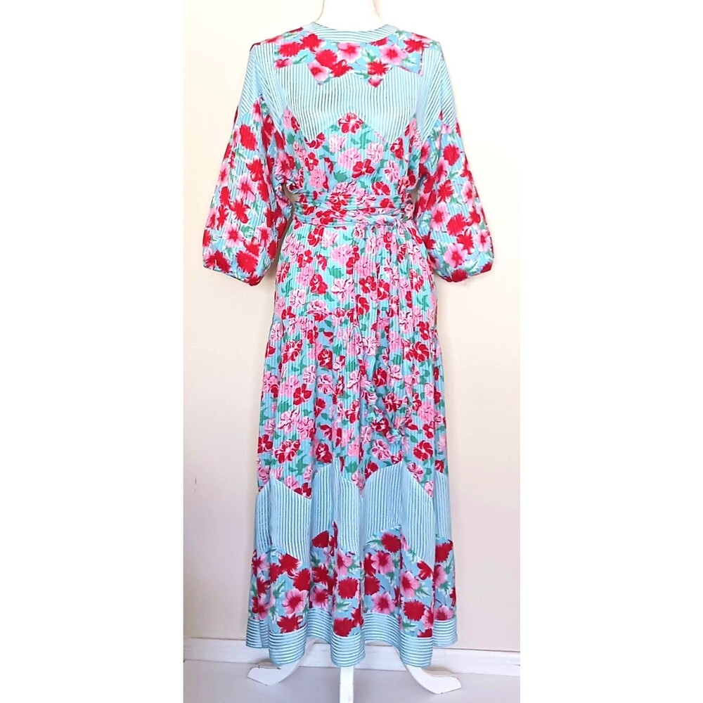 VTG 80s Diane Freis Floral Print Belted Midi Dress Georgette Fabric Hong Kong